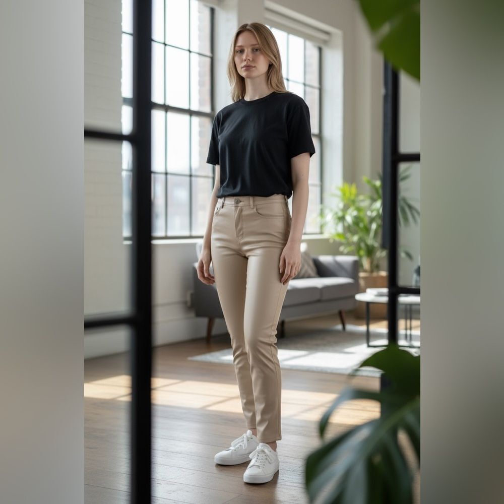 NWOT Edit by Nine Women’s Cream High-Waisted Vegan Leather Skinny Pants - Small